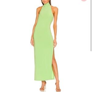 Norma Kamali Halter Turtle Side Slit Gown in Gemini Green size S